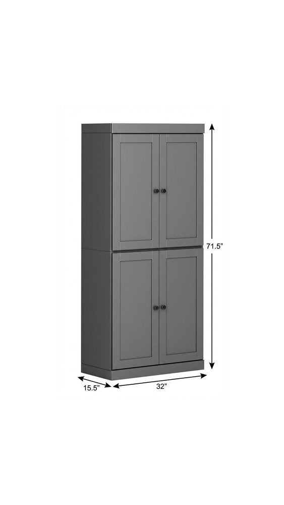 White Solid Wood Four Door Pantry or Storage Closet - 72-inch