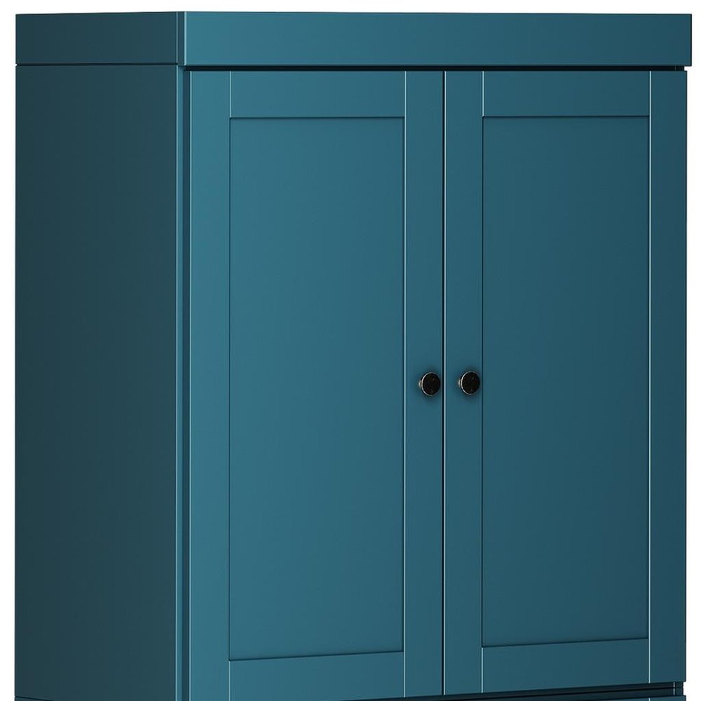 Teal Blue Solid Wood Four Door Pantry or Storage Closet - 72-inch