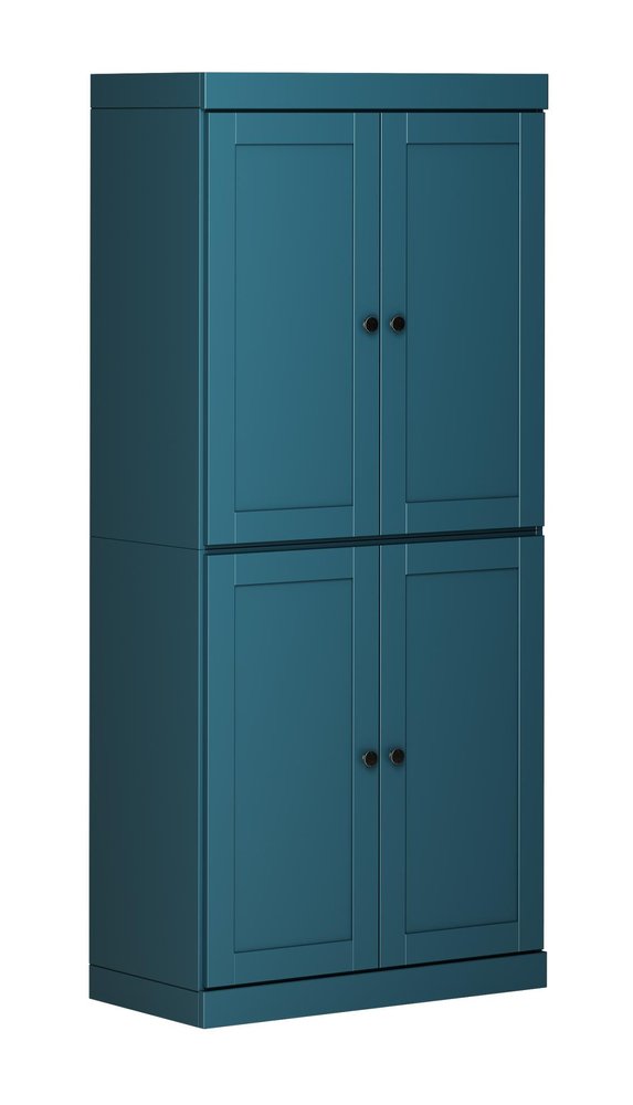 Teal Blue Solid Wood Four Door Pantry or Storage Closet - 72-inch