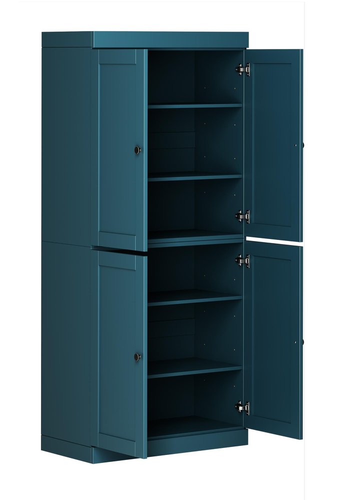 Teal Blue Solid Wood Four Door Pantry or Storage Closet - 72-inch
