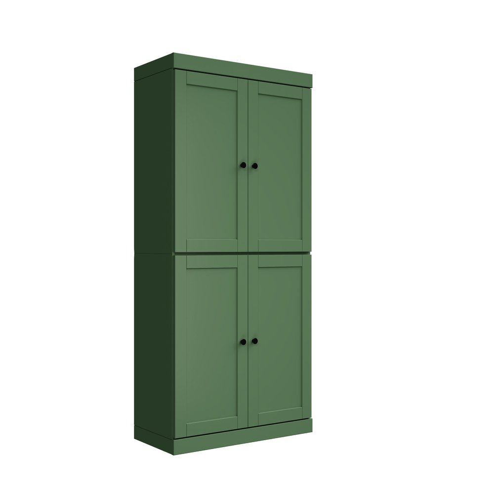 Teal Blue Solid Wood Four Door Pantry or Storage Closet - 72-inch