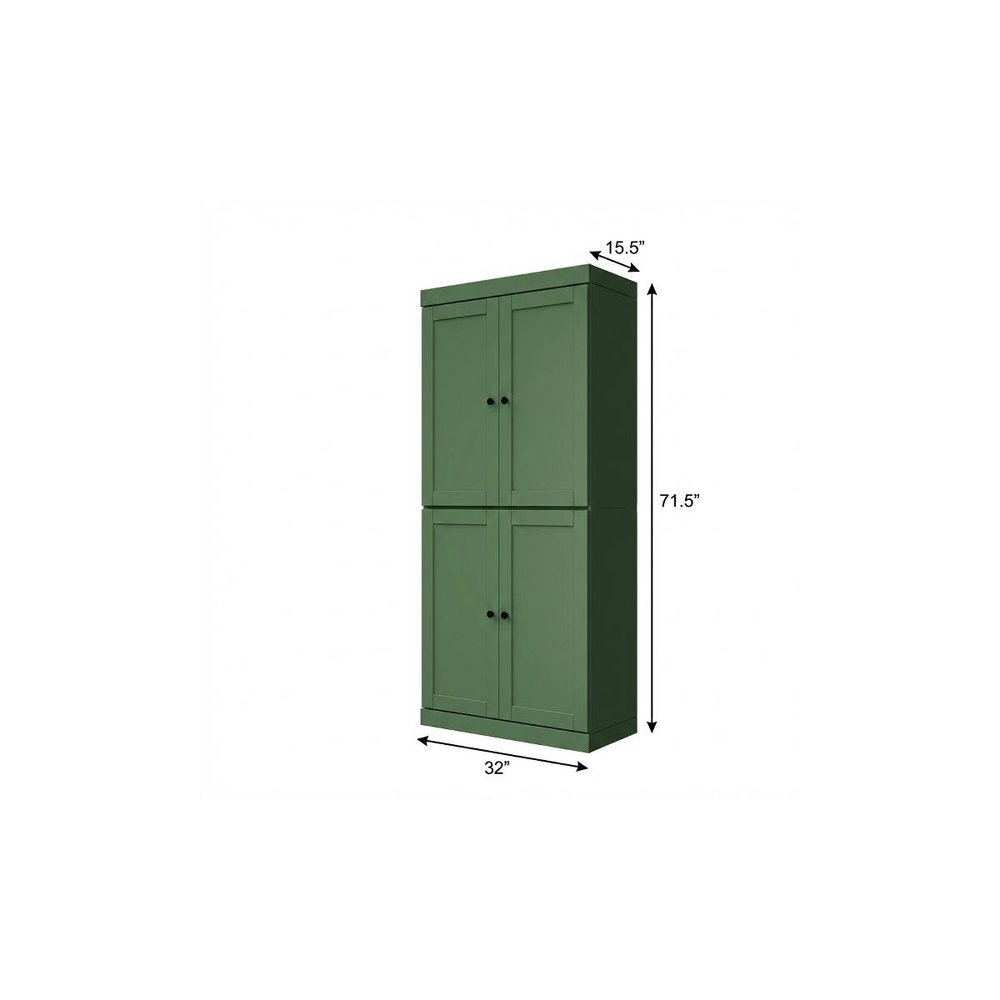 Teal Blue Solid Wood Four Door Pantry or Storage Closet - 72-inch