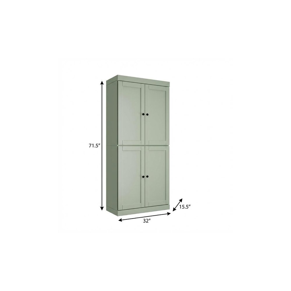 Teal Blue Solid Wood Four Door Pantry or Storage Closet - 72-inch