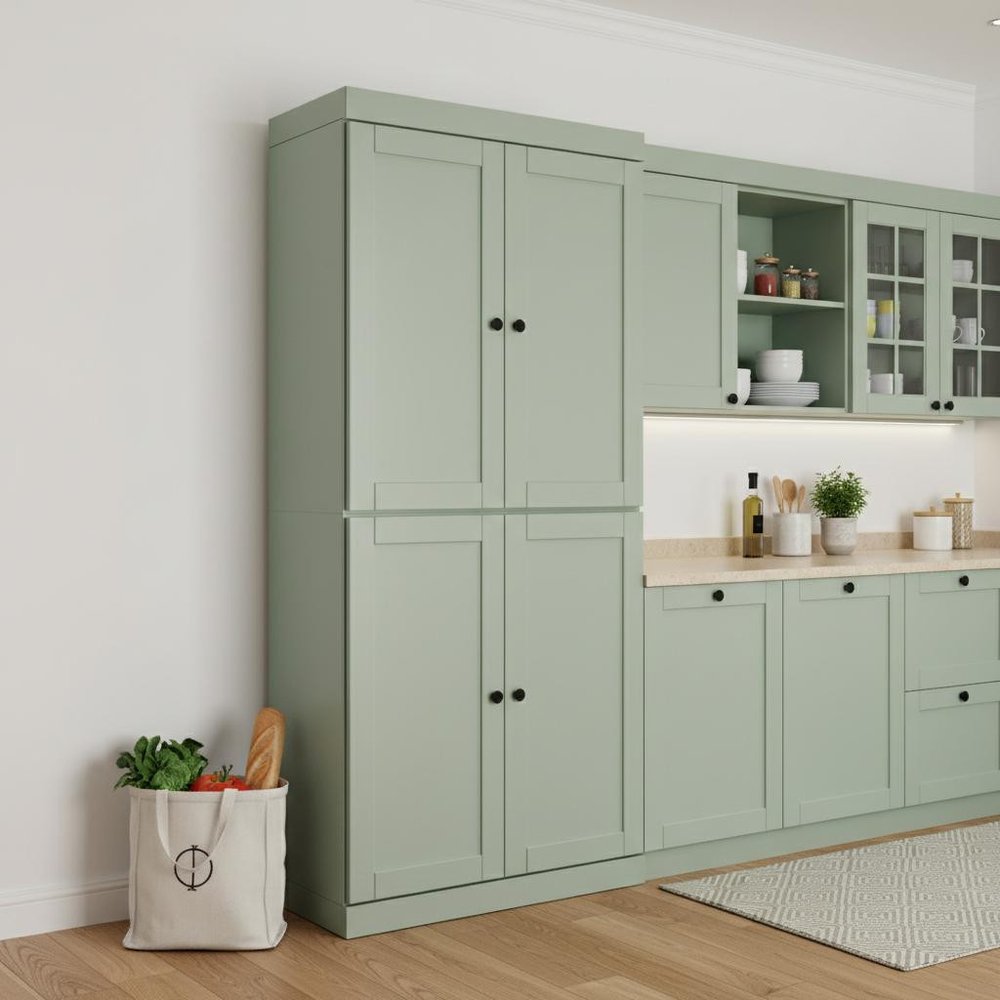 Teal Blue Solid Wood Four Door Pantry or Storage Closet - 72-inch