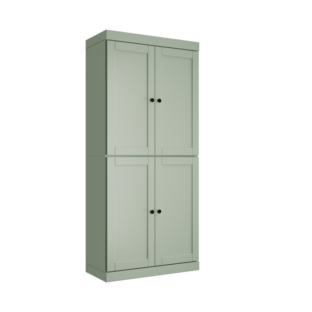 Teal Blue Solid Wood Four Door Pantry or Storage Closet - 72-inch