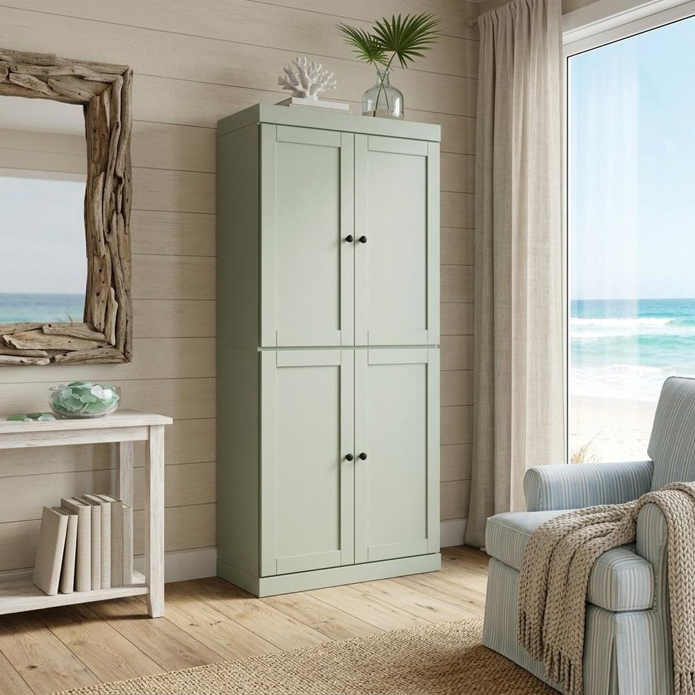 Teal Blue Solid Wood Four Door Pantry or Storage Closet - 72-inch