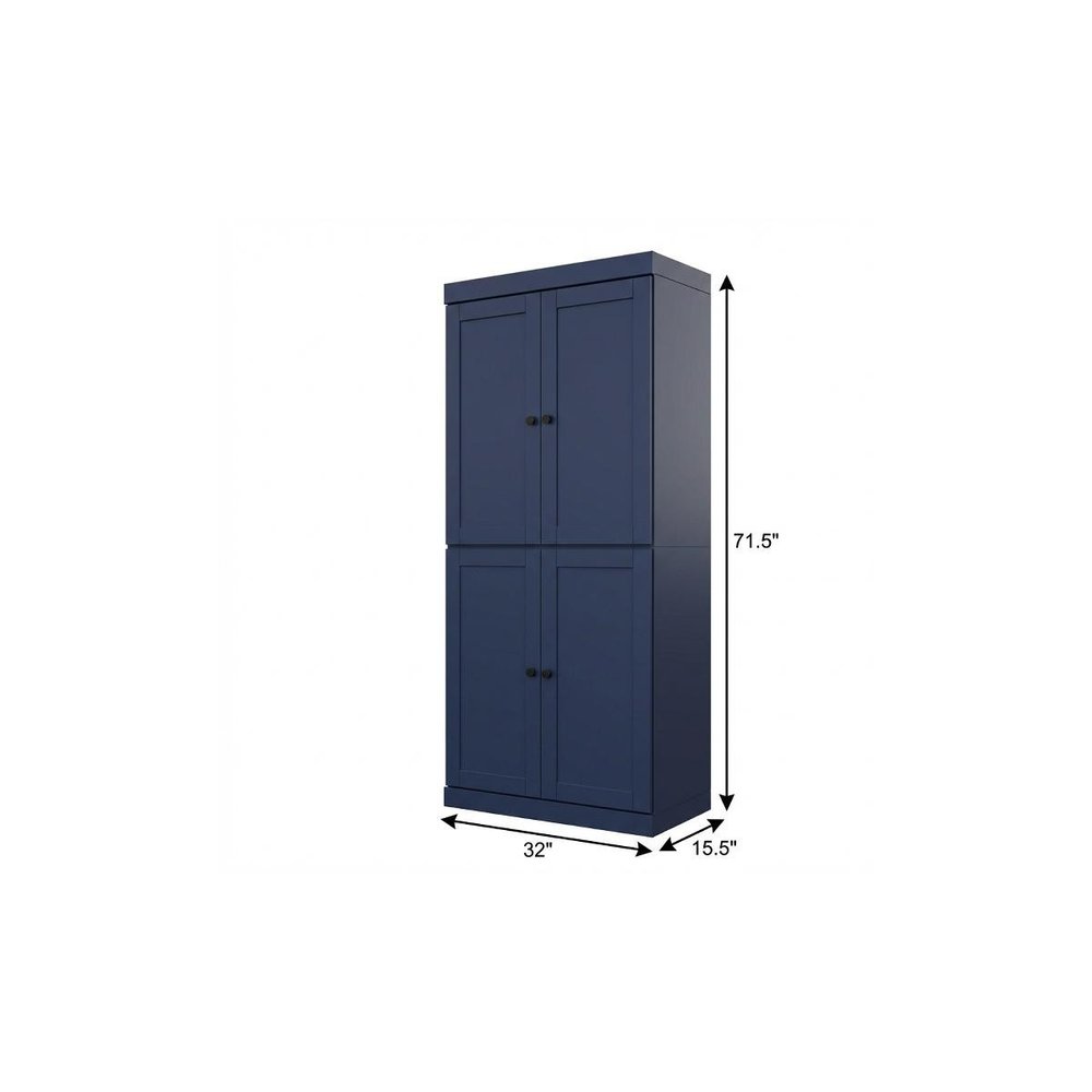 Teal Blue Solid Wood Four Door Pantry or Storage Closet - 72-inch