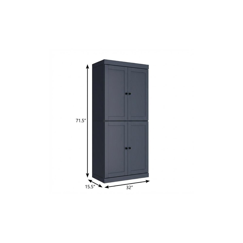 Teal Blue Solid Wood Four Door Pantry or Storage Closet - 72-inch