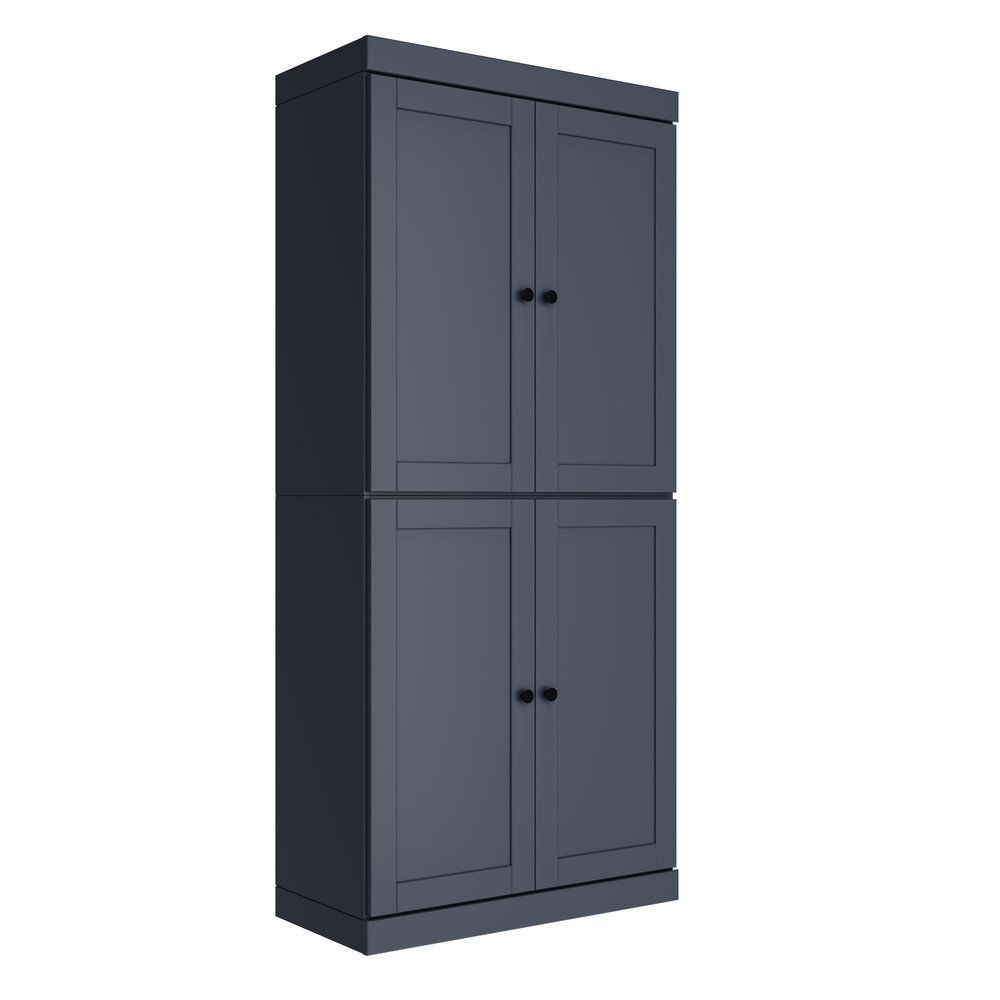 Teal Blue Solid Wood Four Door Pantry or Storage Closet - 72-inch