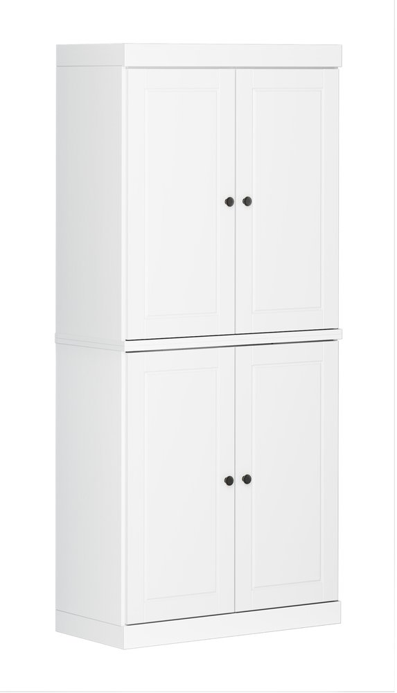 White Solid Wood Four Door Two Drawer Pantry or Storage Closet - 72-inch