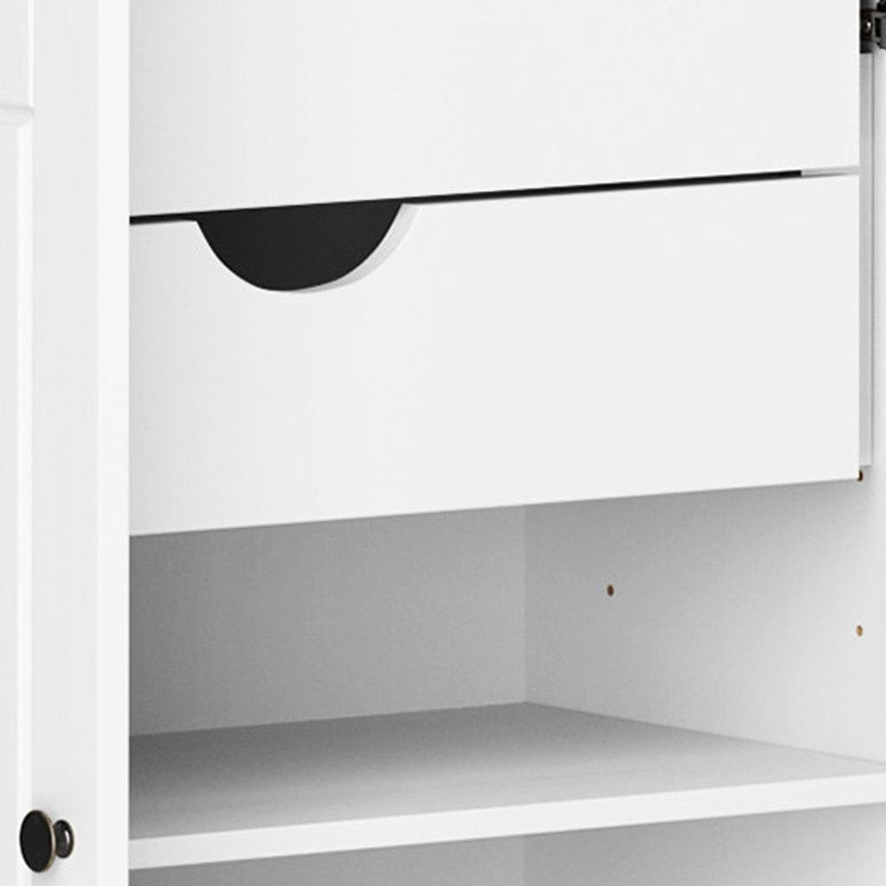 White Solid Wood Four Door Two Drawer Pantry or Storage Closet - 72-inch