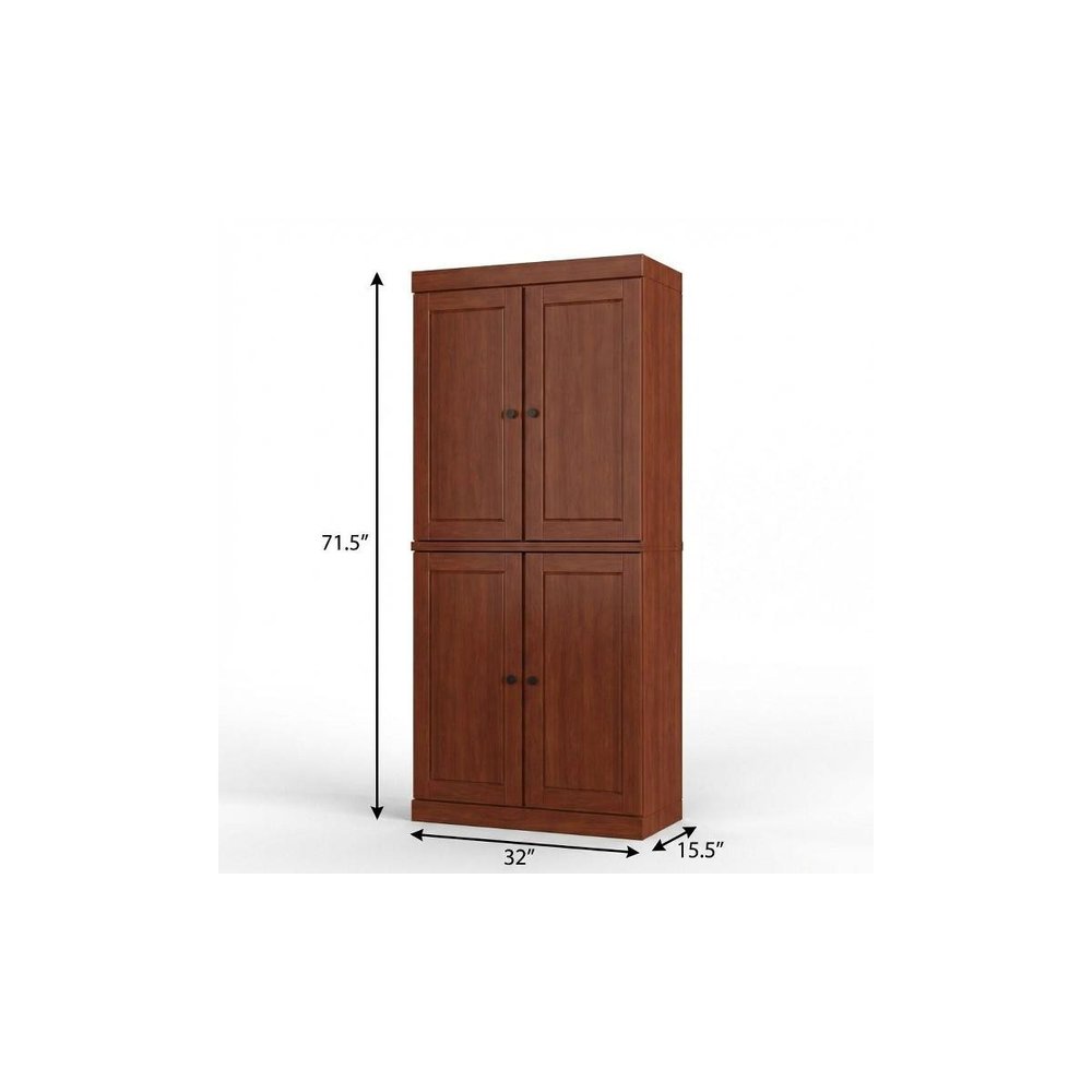 Coffee Solid Wood Four Door Two Drawer Pantry or Storage Closet - 72-inch