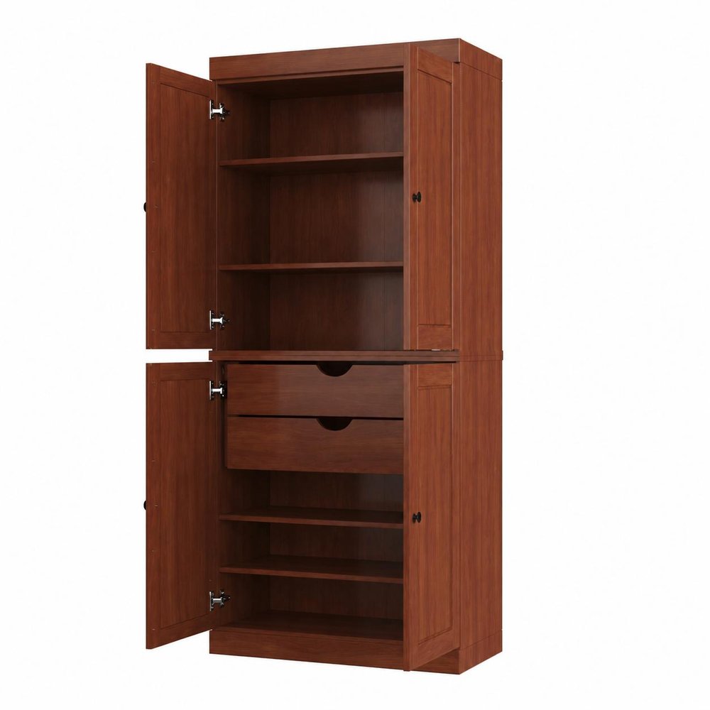 Coffee Solid Wood Four Door Two Drawer Pantry or Storage Closet - 72-inch
