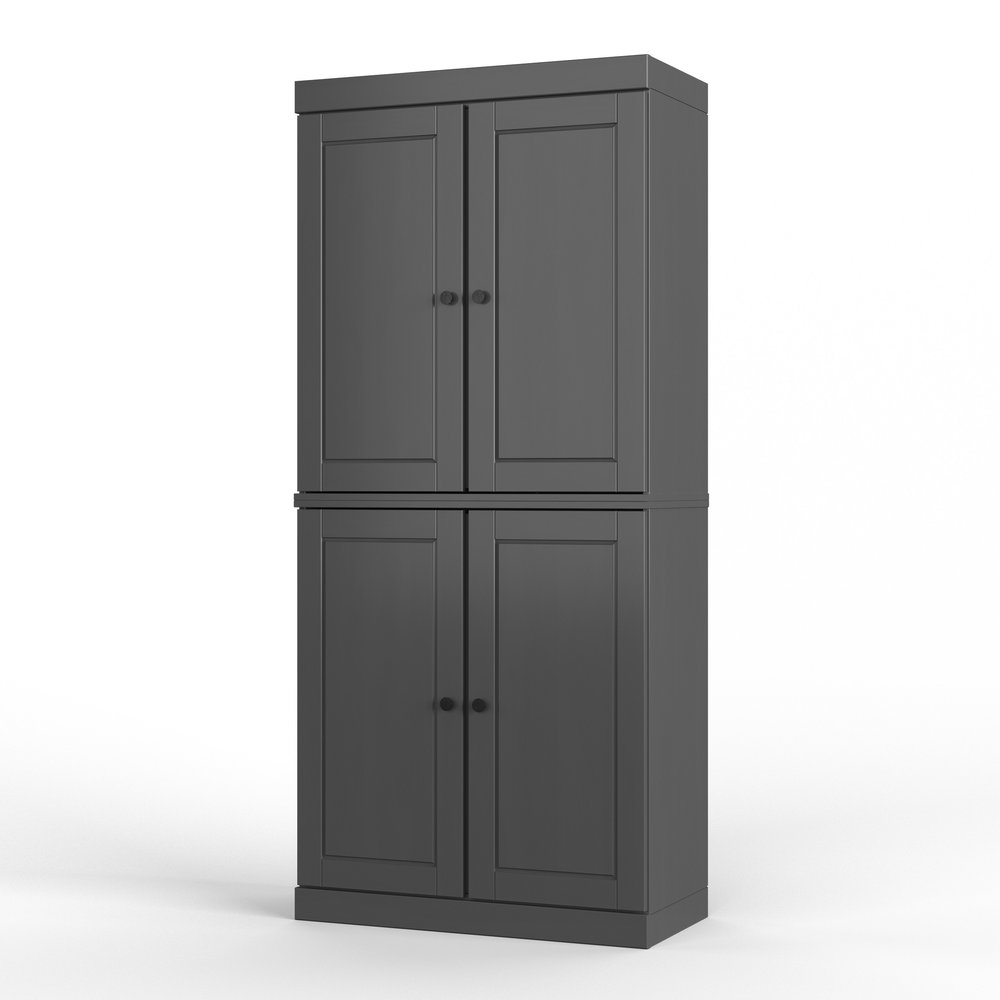 Gray Solid Wood Four Door Two Drawer Pantry or Storage Closet - 72-inch