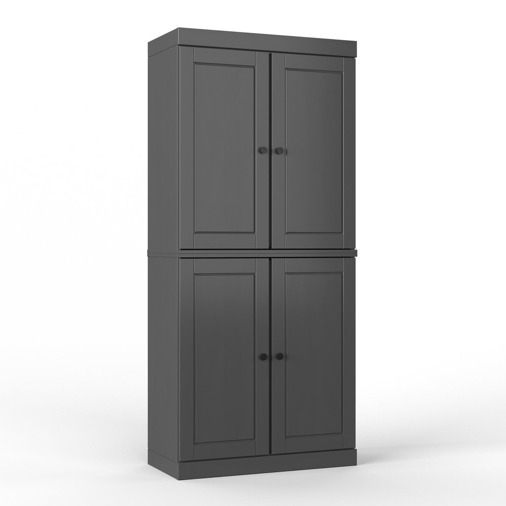 Gray Solid Wood Four Door Two Drawer Pantry or Storage Closet - 72-inch