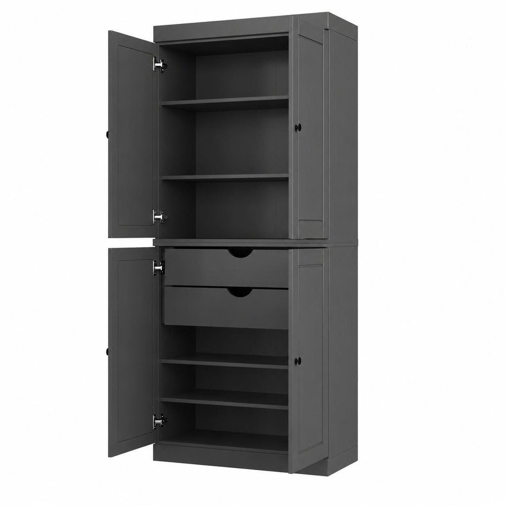 Gray Solid Wood Four Door Two Drawer Pantry or Storage Closet - 72-inch