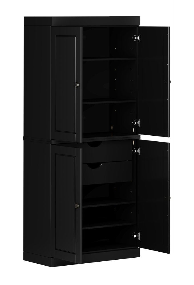 Black Solid Wood Four Door Two Drawer Pantry or Storage Closet - 72-inch