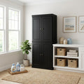 Black Solid Wood Four Door Two Drawer Pantry or Storage Closet - 72-inch