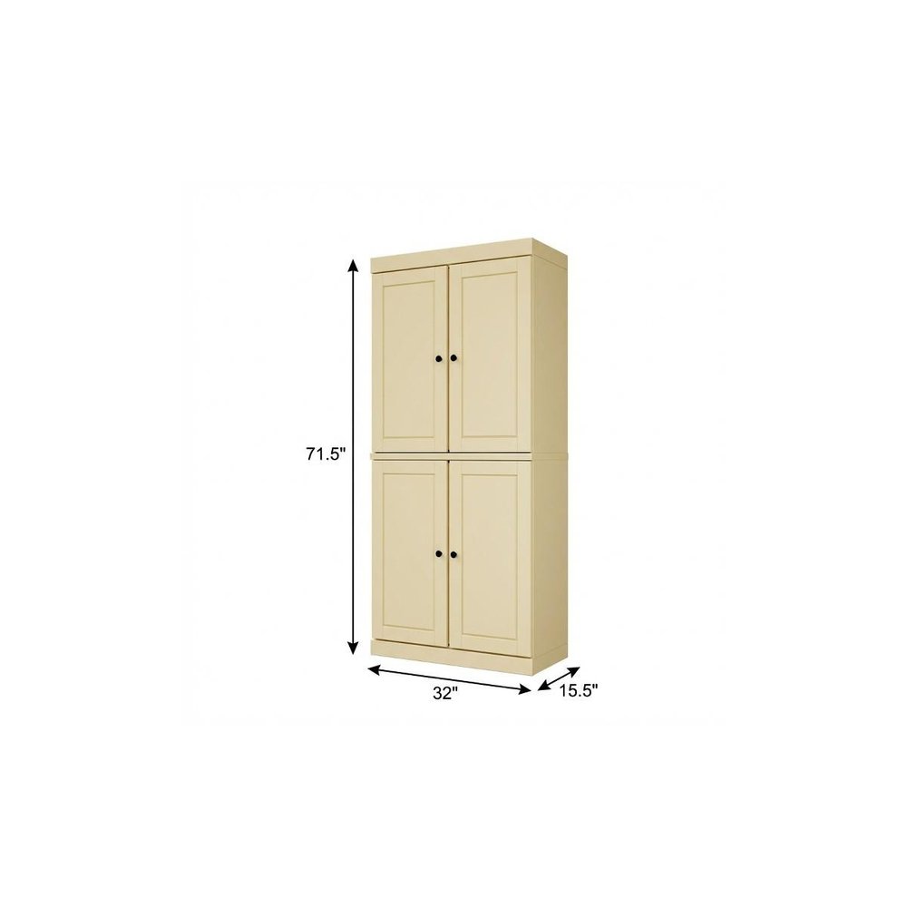 Yellow Solid Wood Four Door Two Drawer Pantry or Storage Closet - 72-inch