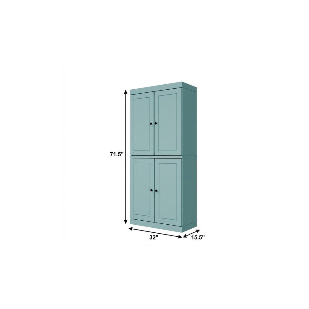 Aqua Solid Wood Four Door Two Drawer Pantry or Storage Closet - 72-inch