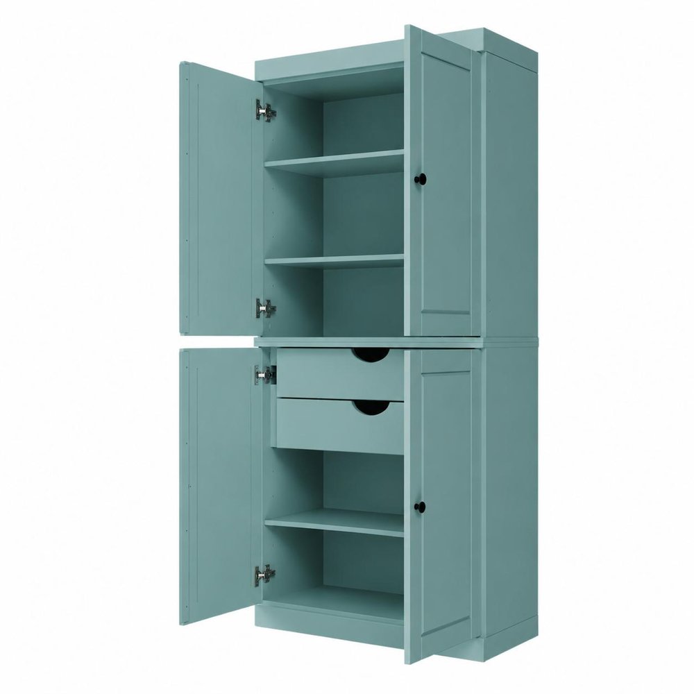Aqua Solid Wood Four Door Two Drawer Pantry or Storage Closet - 72-inch