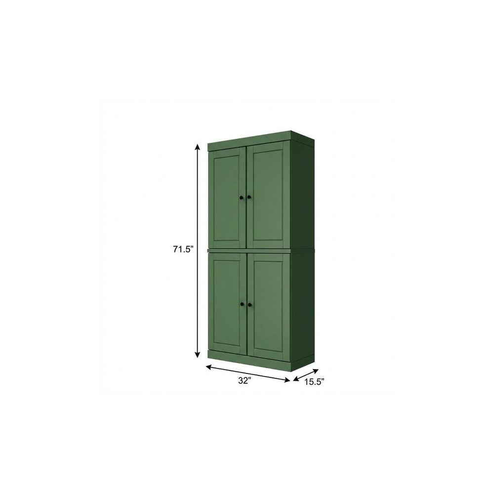 Green Solid Wood Four Door Two Drawer Pantry or Storage Closet - 72-inch