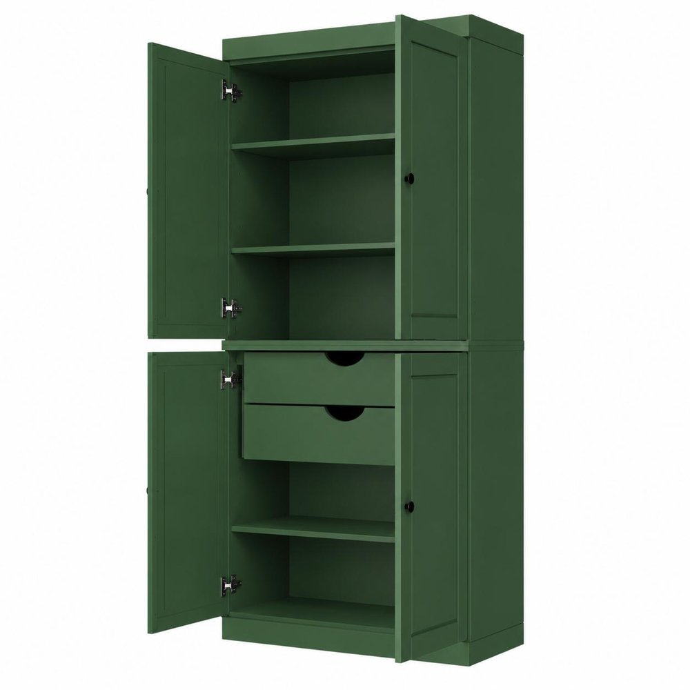 Green Solid Wood Four Door Two Drawer Pantry or Storage Closet - 72-inch