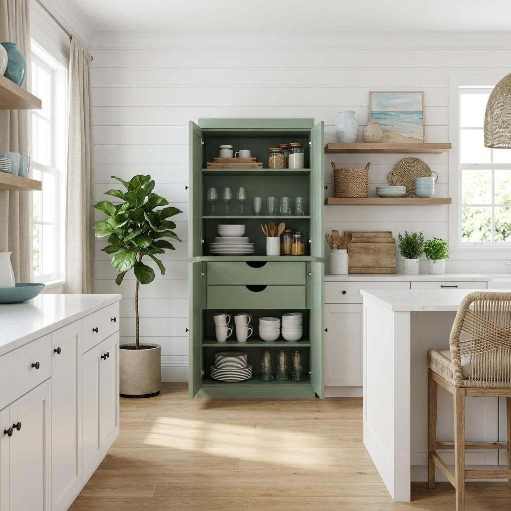 Sage Solid Wood Four Door Two Drawer Pantry or Storage Closet - 72-inch