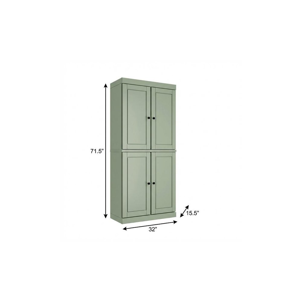 Sage Solid Wood Four Door Two Drawer Pantry or Storage Closet - 72-inch