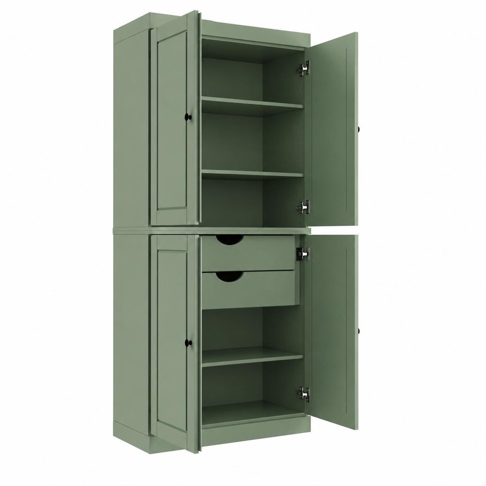 Sage Solid Wood Four Door Two Drawer Pantry or Storage Closet - 72-inch
