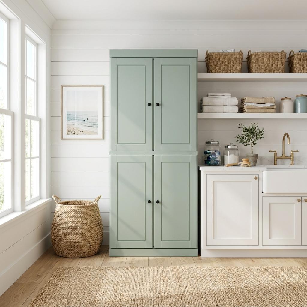 Sage Solid Wood Four Door Two Drawer Pantry or Storage Closet - 72-inch