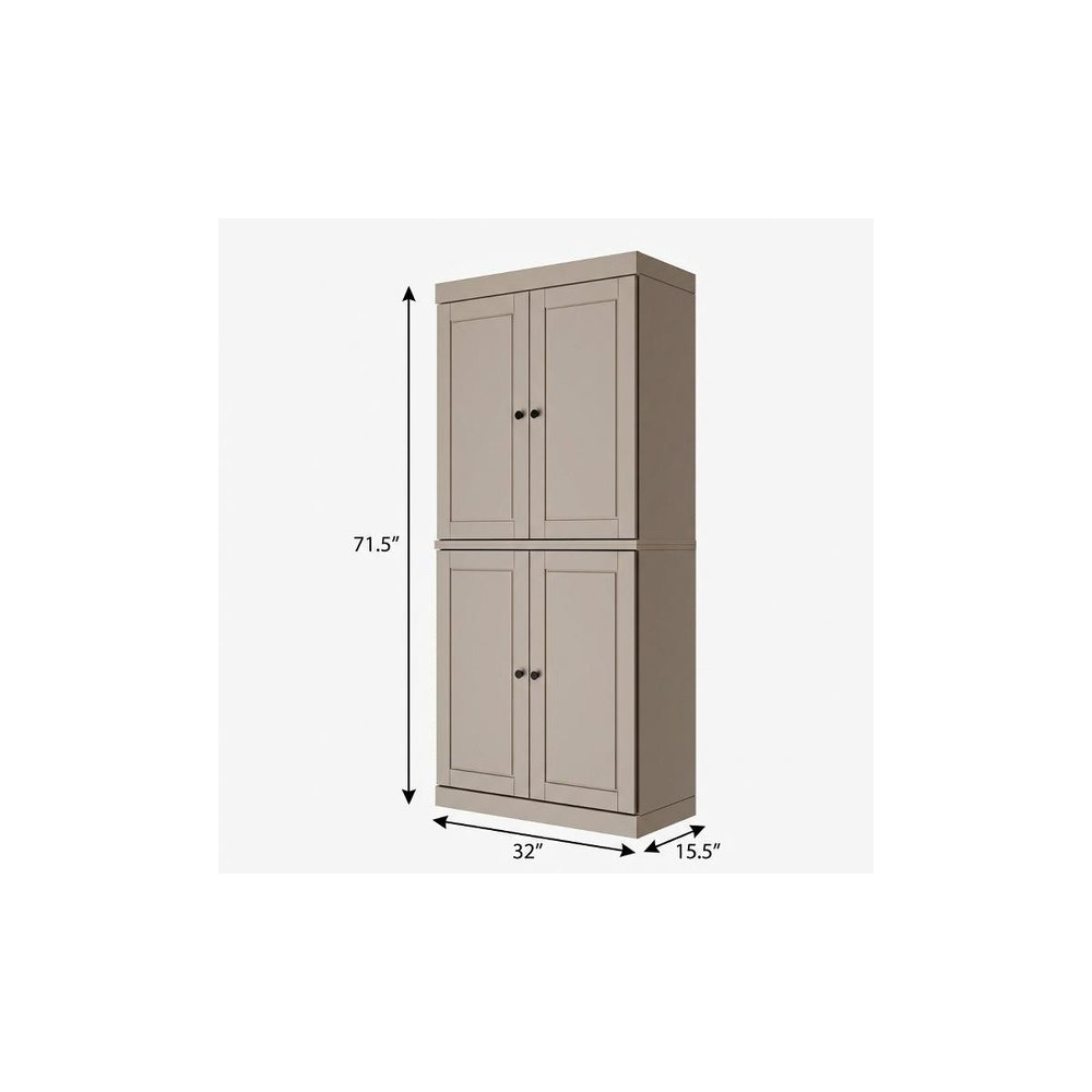 Beige Solid Wood Four Door Two Drawer Pantry or Storage Closet - 72-inch