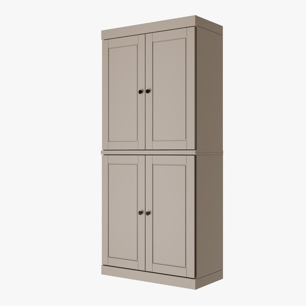 Beige Solid Wood Four Door Two Drawer Pantry or Storage Closet - 72-inch