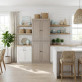 Beige Solid Wood Four Door Two Drawer Pantry or Storage Closet - 72-inch