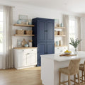 Navy Blue Solid Wood Four Door Two Drawer Pantry or Storage Closet - 72-inch