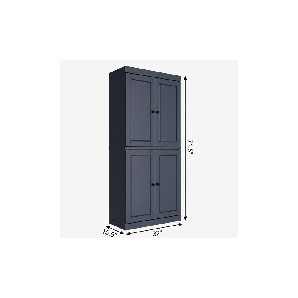 French Blue Solid Wood Four Door Two Drawer Pantry or Storage Closet - 72-inch