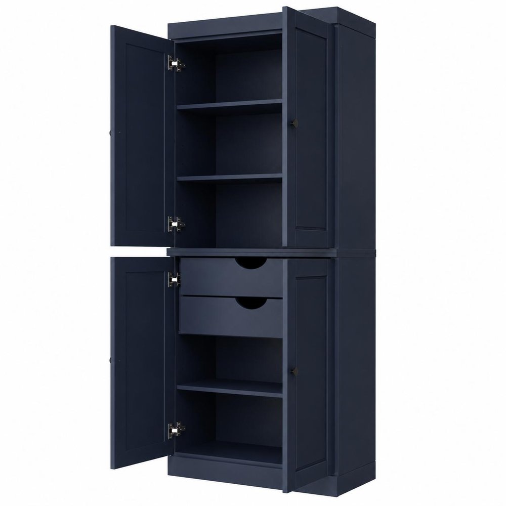French Blue Solid Wood Four Door Two Drawer Pantry or Storage Closet - 72-inch