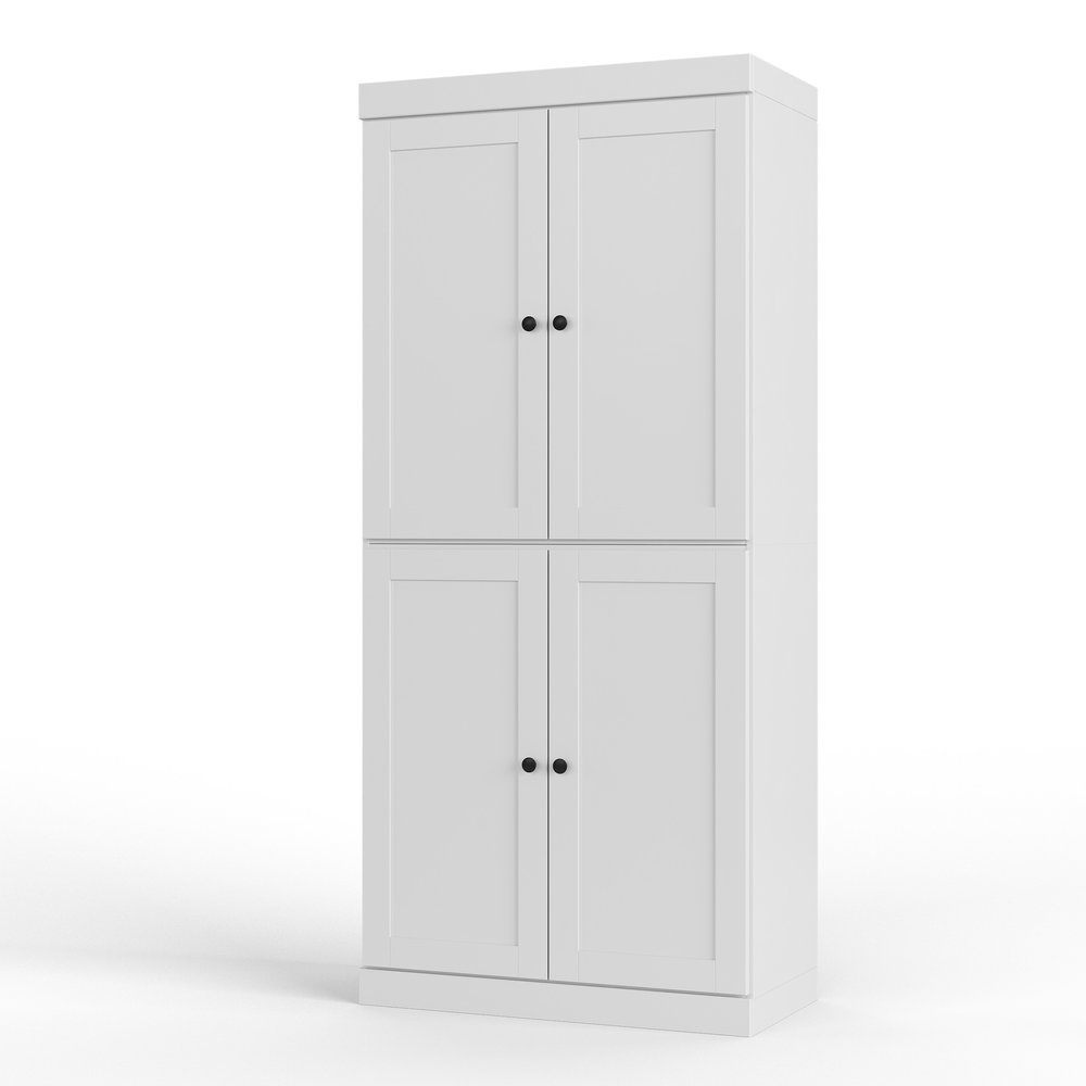 White Solid Wood Four Door Two Drawer Pantry or Storage Closet - 72-inch