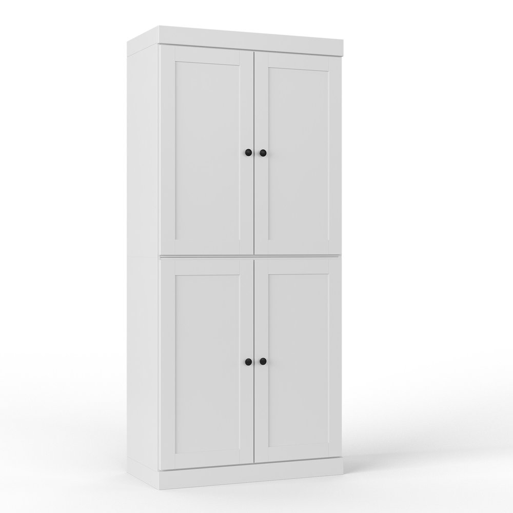 White Solid Wood Four Door Two Drawer Pantry or Storage Closet - 72-inch
