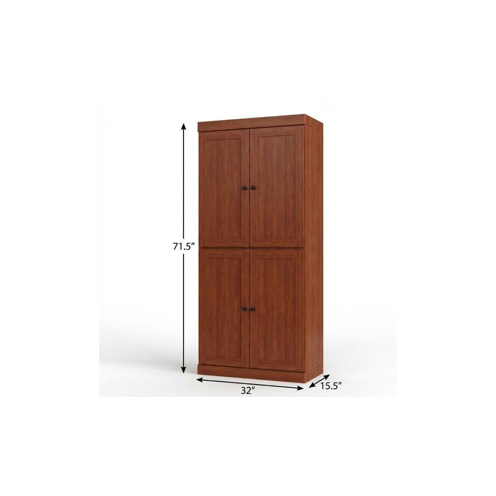 Coffee Solid Wood Four Door Two Drawer Pantry or Storage Closet - 72-inch