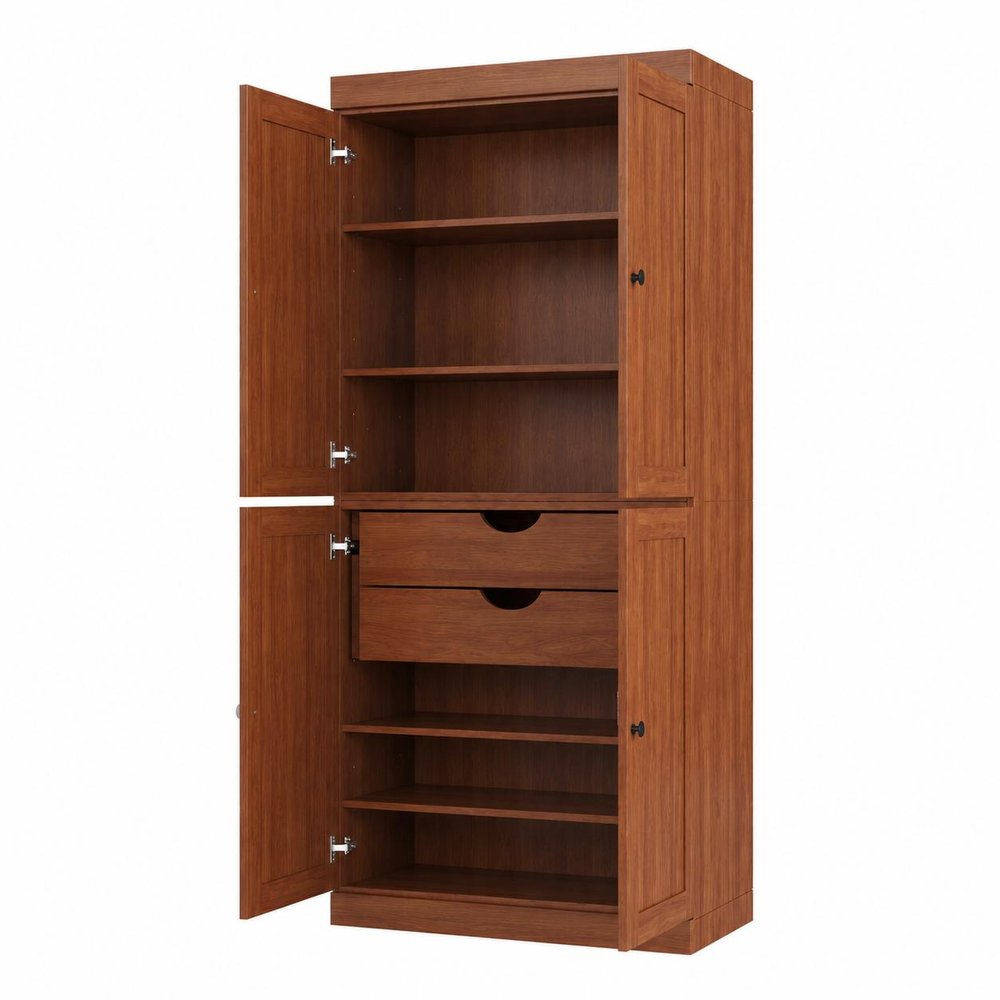 Coffee Solid Wood Four Door Two Drawer Pantry or Storage Closet - 72-inch