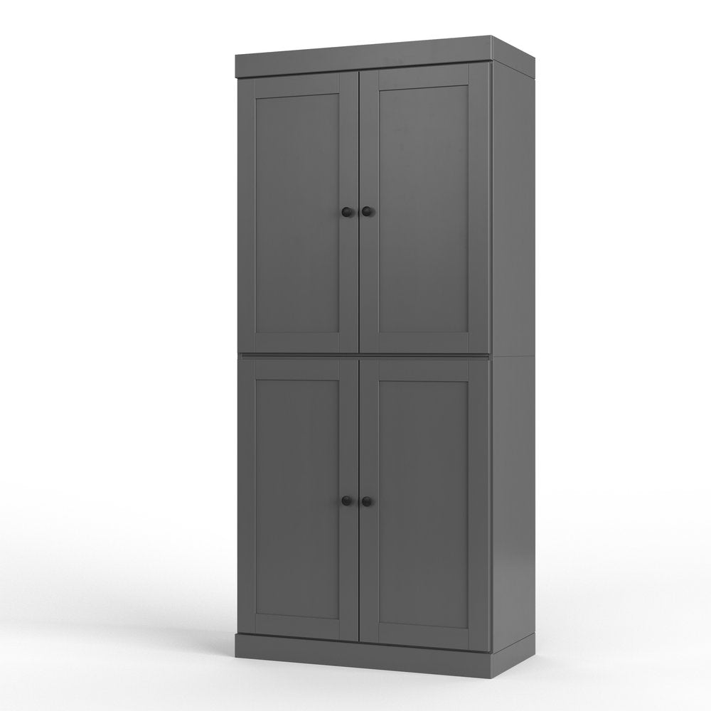 Gray Solid Wood Four Door Two Drawer Pantry or Storage Closet - 72-inch