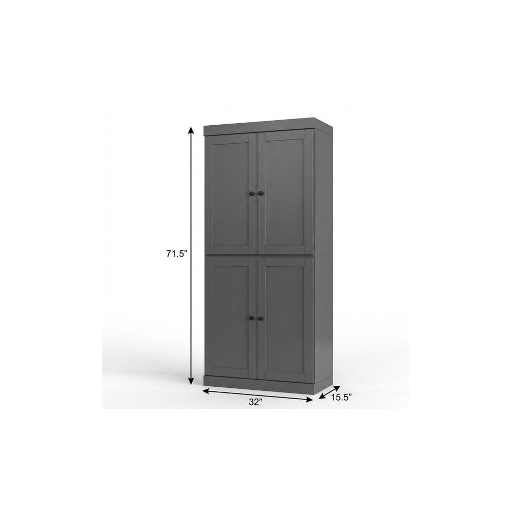 Gray Solid Wood Four Door Two Drawer Pantry or Storage Closet - 72-inch