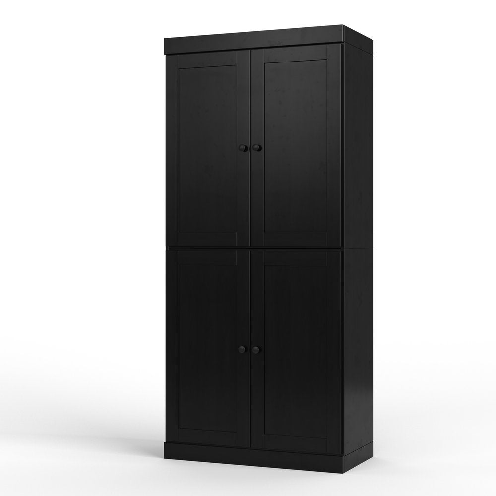 Black Solid Wood Four Door Two Drawer Pantry or Storage Closet - 72-inch