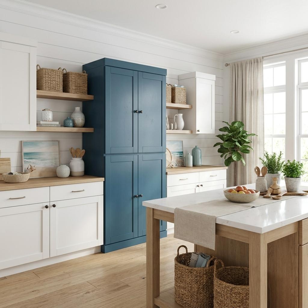 Teal Blue Solid Wood Four Door Two Drawer Pantry or Storage Closet - 72-inch