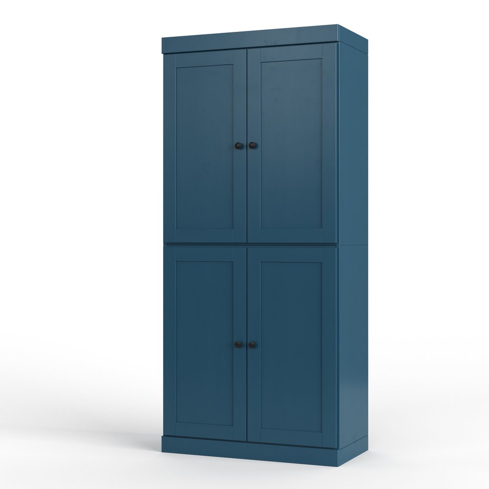 Teal Blue Solid Wood Four Door Two Drawer Pantry or Storage Closet - 72-inch