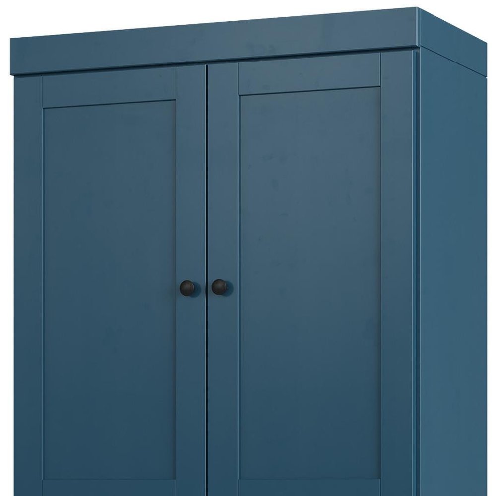 Teal Blue Solid Wood Four Door Two Drawer Pantry or Storage Closet - 72-inch