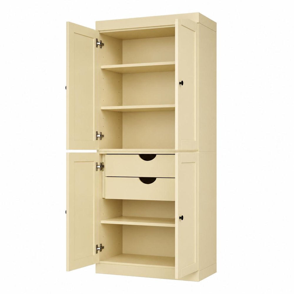 Yellow Solid Wood Four Door Two Drawer Pantry or Storage Closet - 72-inch