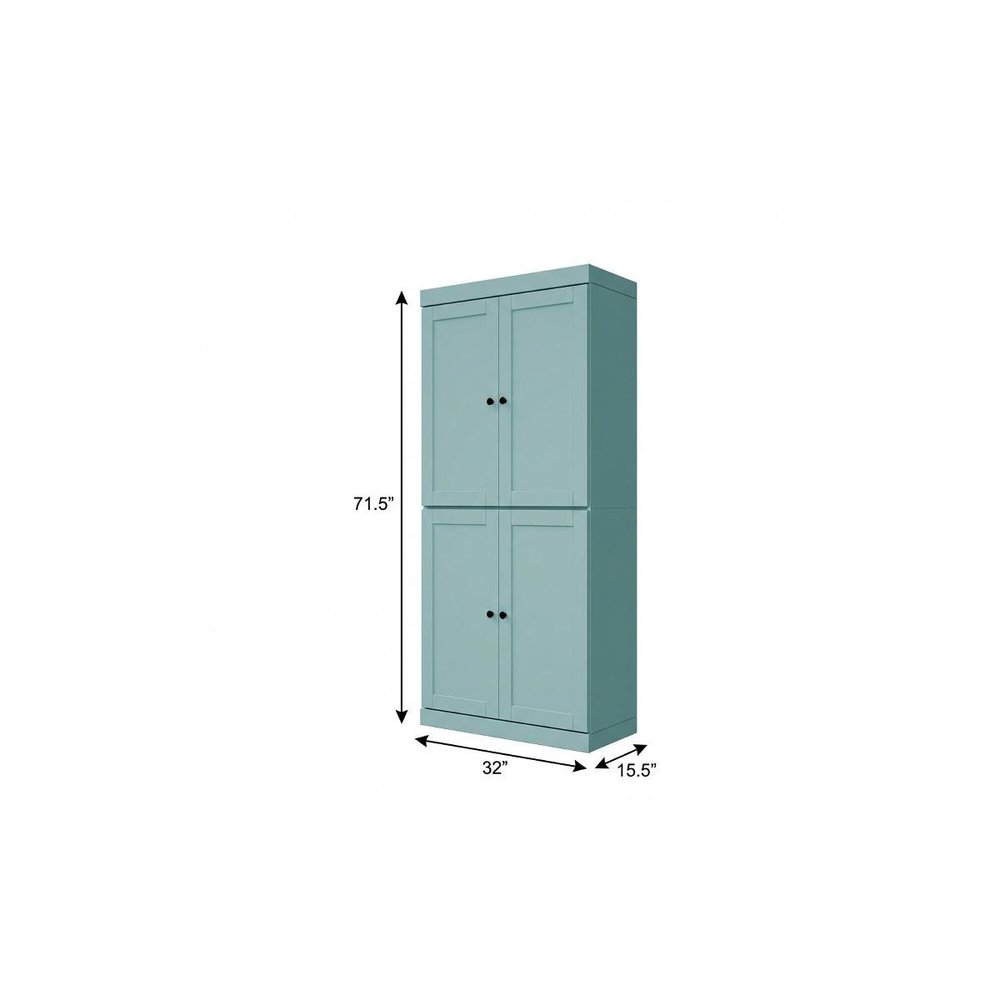 Aqua Solid Wood Four Door Two Drawer Pantry or Storage Closet - 72-inch