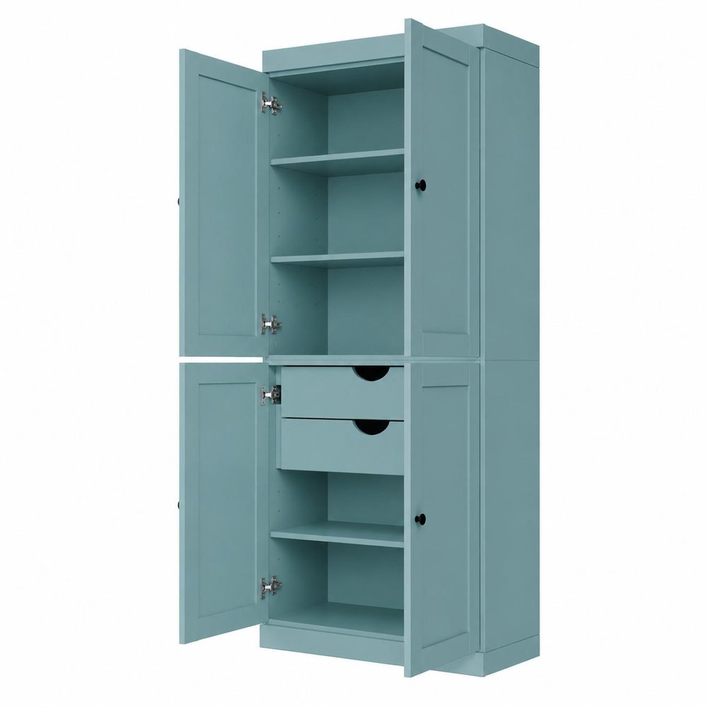 Aqua Solid Wood Four Door Two Drawer Pantry or Storage Closet - 72-inch